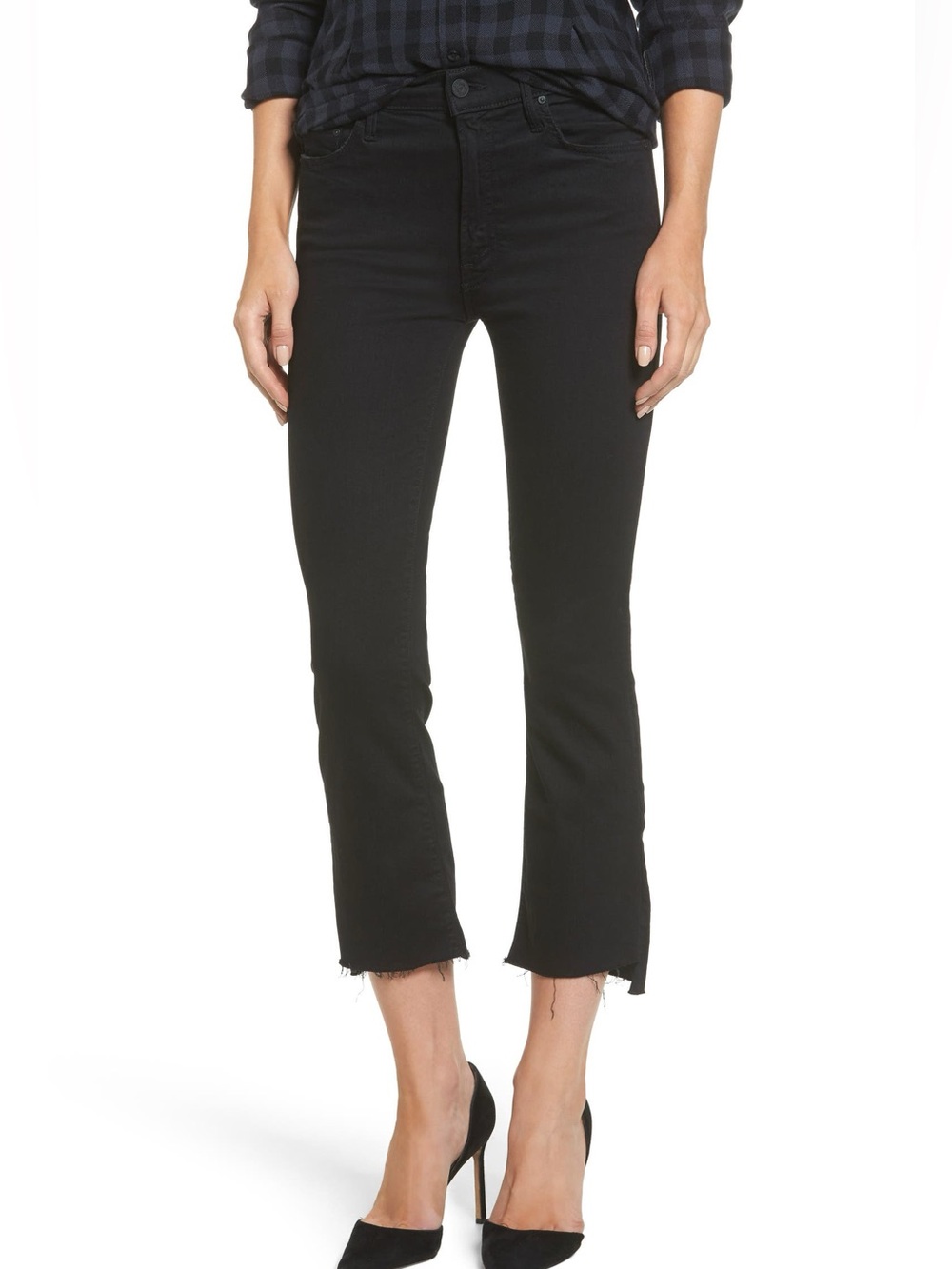 Mother Denim The Insider Crop Step Fray Jeans size 28 in Not Guilty Black
